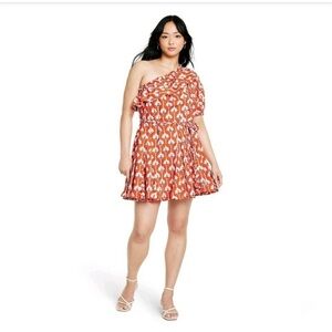 Rhode X Target One Shoulder Lotus Dress Red Ruffle Belted